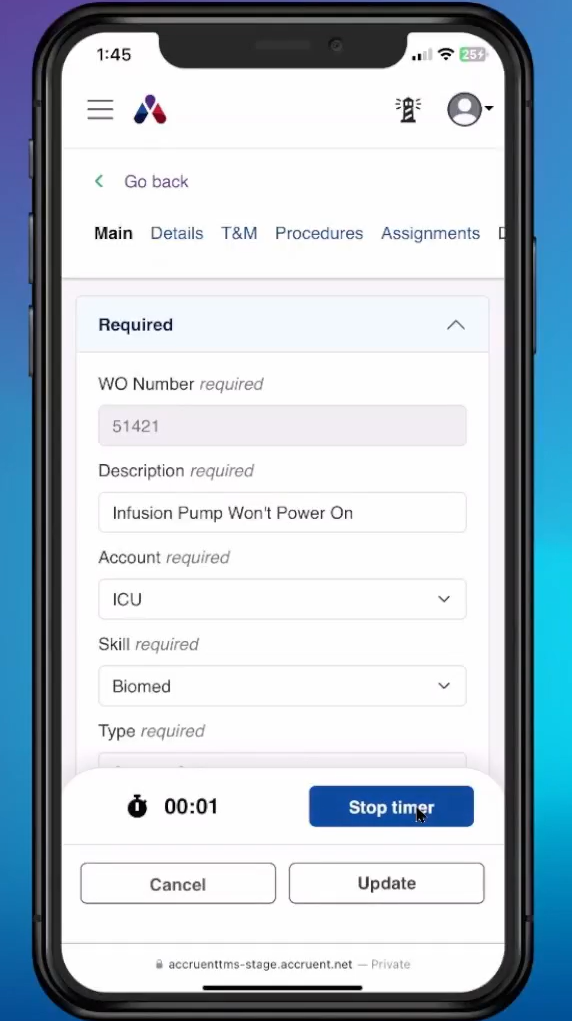 screenshot of Accruent TMS